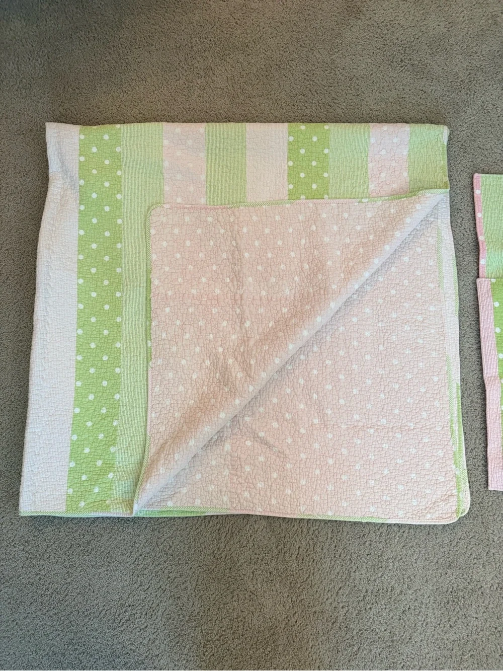 Soft Polka Dot Reversible Baby Quilt in Light Pink and Green